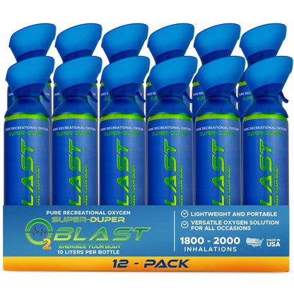 O2 Blast – Pure Oxygen for Energy, Recovery & Performance - 10-Liter Can with Custom Breathing Mask, Pack of 12
