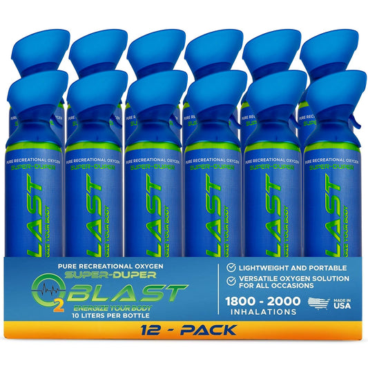 O2 Blast – Pure Oxygen for Energy, Recovery & Performance - 10-Liter Can with Custom Breathing Mask, Pack of 12