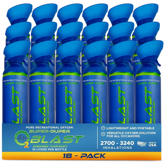 O2 Blast – Pure Oxygen for Energy, Recovery & Performance - 10-Liter Can with Custom Breathing Mask, Pack of 18