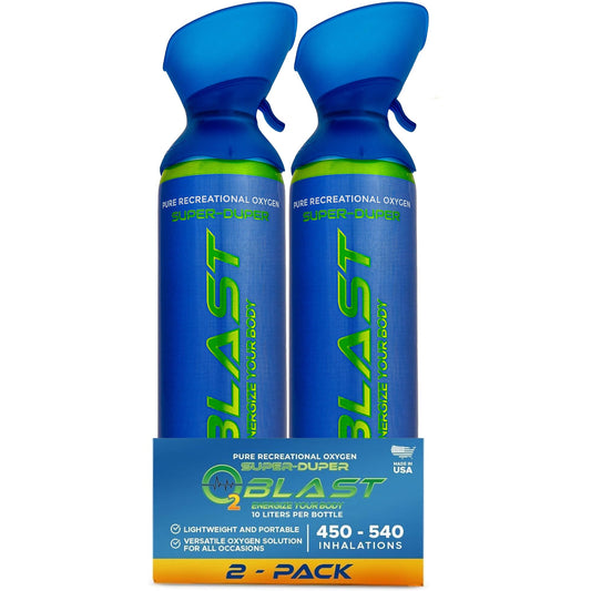 O2 Blast – Pure Oxygen for Energy, Recovery & Performance - 10-Liter Can with Custom Breathing Mask, Pack of 2