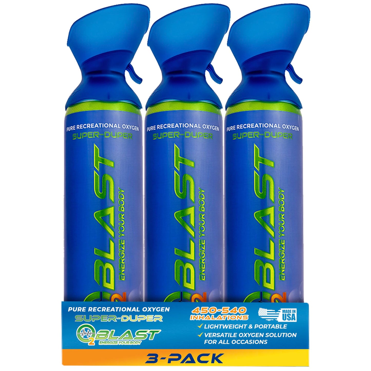 O2 Blast – Pure Oxygen for Energy, Recovery & Performance - 10-Liter Can with Custom Breathing Mask, Pack of 3