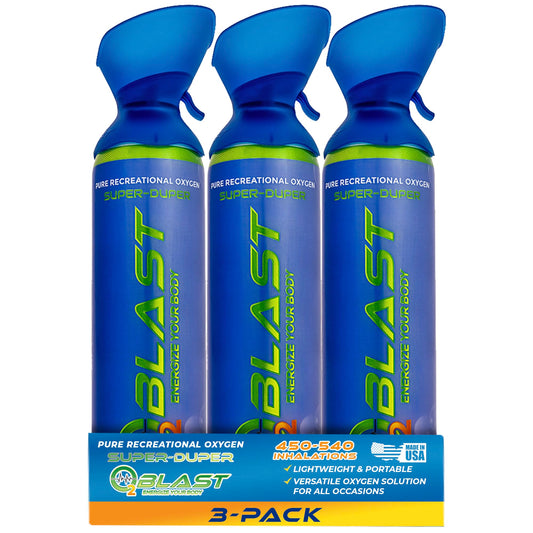 O2 Blast – Pure Oxygen for Energy, Recovery & Performance - 10-Liter Can with Custom Breathing Mask, Pack of 3