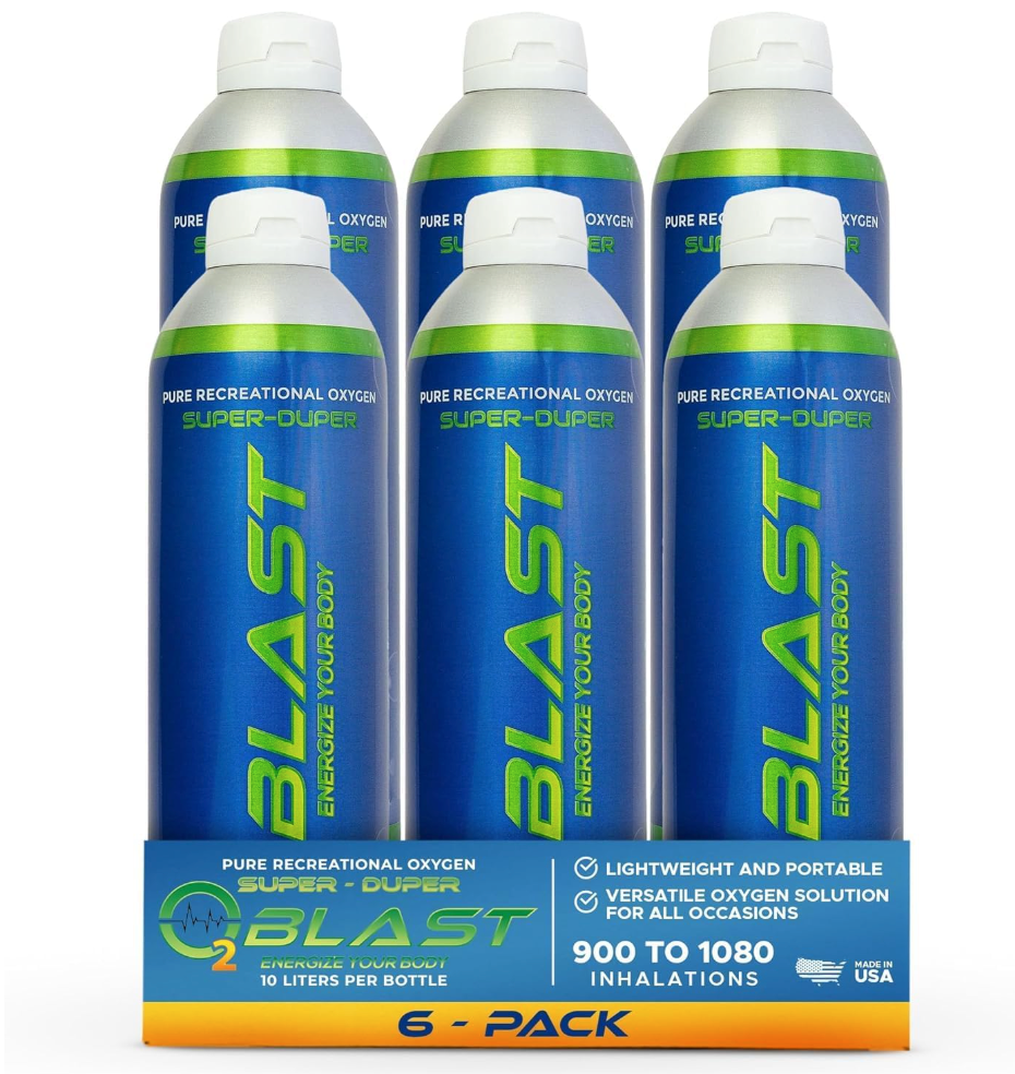 O2 Cell White Cap O2 Blast – Pure Oxygen for Energy Lift - 10L Flip Cap 6-Pack